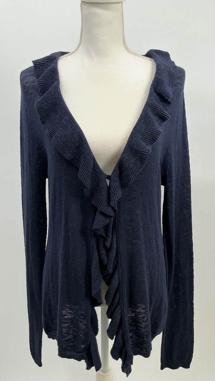 Sonoma Life + Style Women’s Navy Blue Ruffle Open-Front Cardigan Sweater L NWT